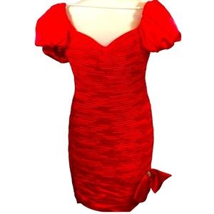 Vintage Lillie Rubin Couture Designer Red Pleated Satin Dress Women’s Size 4